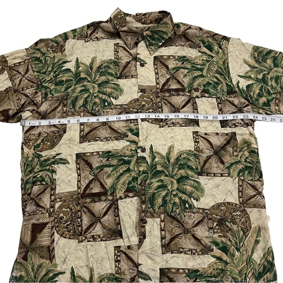 Tori Richard Men XL Aloha Shirt Palm Tree All Over Brown Green Made In Hawaii - Picture 8 of 14